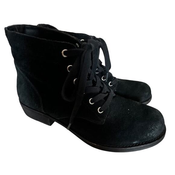 Sam Edelman Bleecker Black Suede Leather Ankle Booties Womens Sz. 7.5 Lace Up LN - Picture 4 of 16